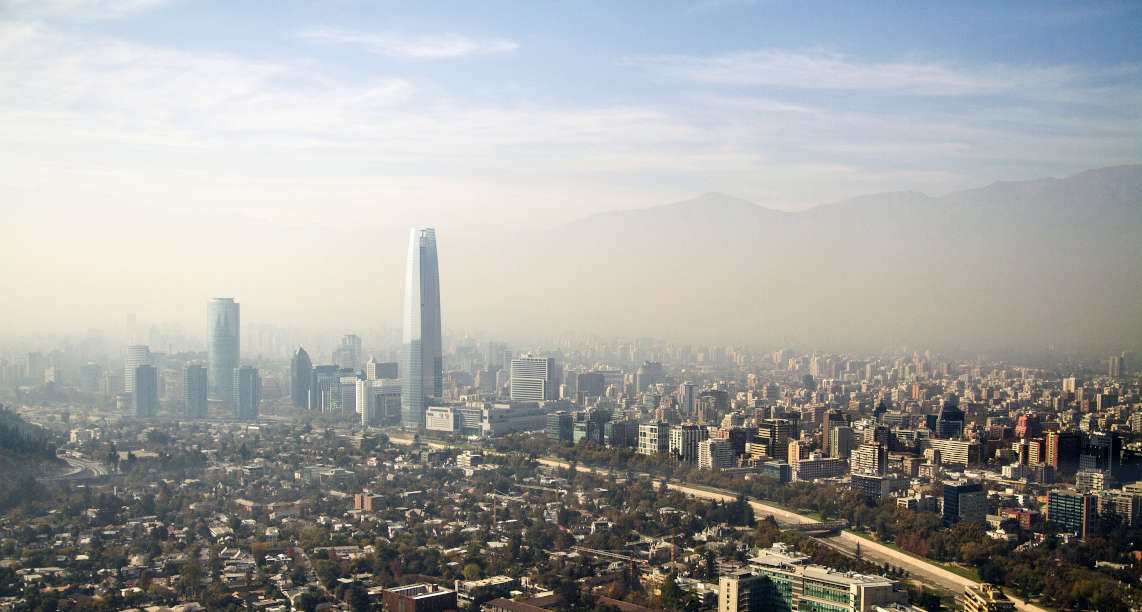 Aerial view of the beautiful City of Santiago in Chile